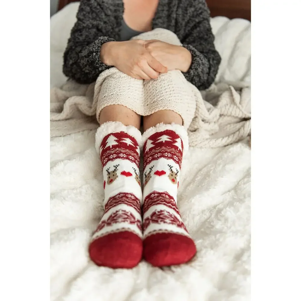 Reindeer Non-Slip Sherpa Lined Socks